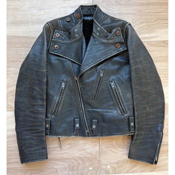 Ralph Lauren Jackets & Blazers - Vintage Ralph Lauren Roberts Brown Leather Rare Moto Jacket Distressed Womens M